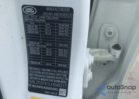 2020 Land Rover Range Rover Evoque Se z USA, uszkodzony, nr VIN SALZP2FX1LH048317